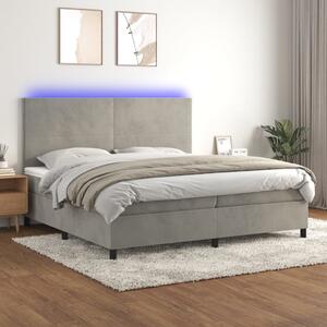 Világosszürke bársony rugós és LED-es ágy matraccal 200x200 cm