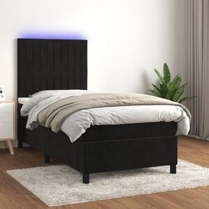 Fekete bársony rugós és LED-es ágy matraccal 90x190 cm