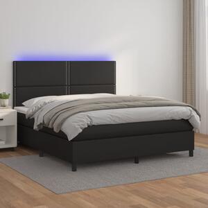 Fekete műbőr rugós ágy matraccal és LED-del 160x200 cm