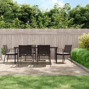 7 részes polyrattan és acél kerti étkezőgarnitúra párnával