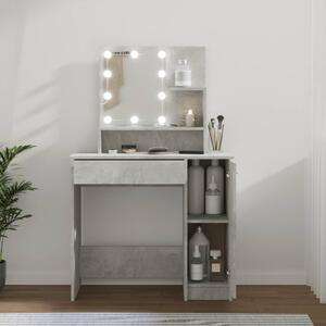 Betonszürke fésülködőasztal LED-del 86,5 x 35 x 136 cm