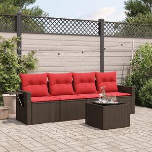 VidaXL 5 db barna polyrattan kerti kanapégarnitúra párnákkal