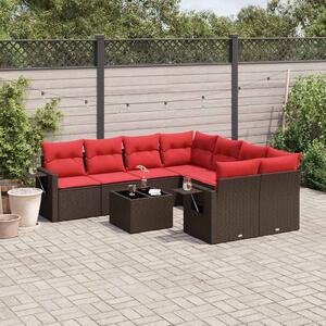 VidaXL 9 db barna polyrattan kerti kanapégarnitúra párnákkal