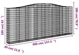 VidaXL 2 db íves horganyzott vas gabion kosár 400x30x160/180 cm