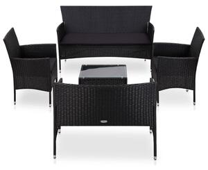 5 részes fekete polyrattan kerti bútorszett párnákkal