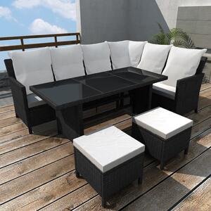VidaXL 4 részes fekete polyrattan kerti pihenőgarnitúra párnákkal