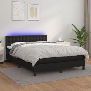 Fekete műbőr rugós ágy matraccal és LED-del 140x200 cm