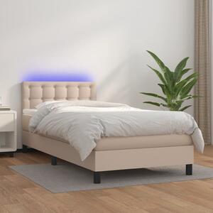 Cappuccino színű műbőr rugós ágy matraccal és LED-del 80x200 cm