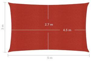 VidaXL piros HDPE napvitorla 160 g/m² 3 x 5 m