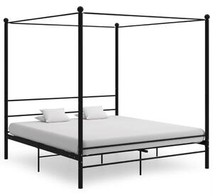 Fekete fém baldachinos ágykeret 200 x 200 cm