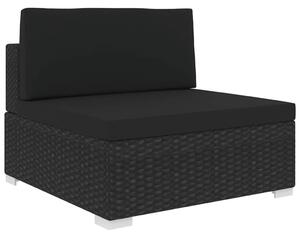 VidaXL fekete moduláris polyrattan középső kanapé párnákkal