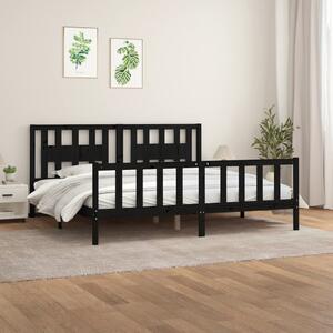 Fekete tömör fenyőfa ágykeret fejtámlával 200 x 200 cm
