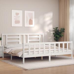 Fehér tömör fa ágykeret fejtámlával Super King Size