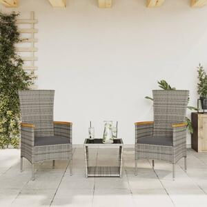 VidaXL 3 részes szürke polyrattan kerti étkezőgarnitúra párnával