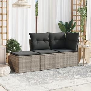 VidaXL 3 részes világosszürke polyrattan kerti ülőgarnitúra párnával