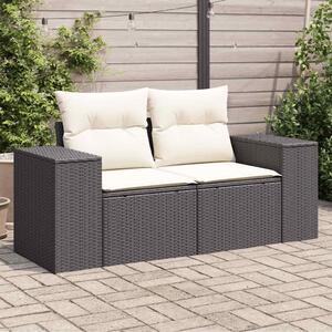 VidaXL 2 személyes fekete polyrattan kerti kanapé párnával