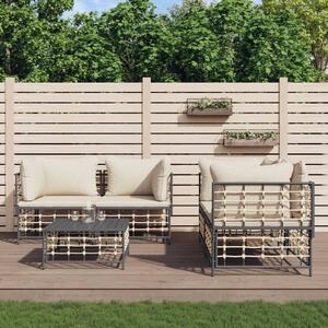 5 részes antracitszürke polyrattan kerti ülőgarnitúra párnákkal