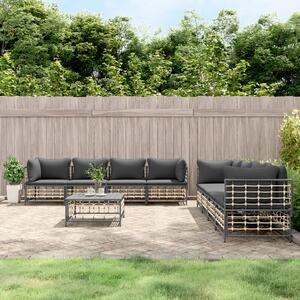 VidaXL 9 részes antracitszürke polyrattan kerti ülőgarnitúra párnákkal