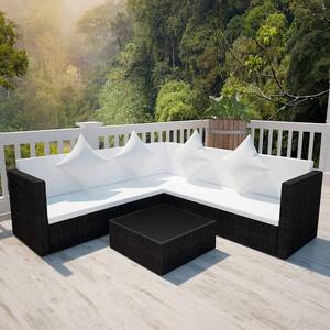 VidaXL 4-részes fekete polyrattan kerti bútorszett párnákkal