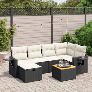 7 részes fekete polyrattan kerti ülőgarnitúra párnával