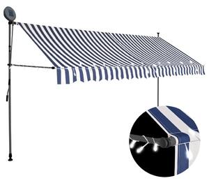 Kék és fehér kézzel kihúzható LED-es napellenző 350 cm