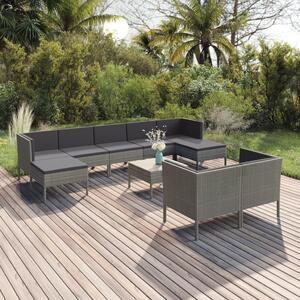 VidaXL 10 részes szürke polyrattan kerti ülőgarnitúra párnákkal