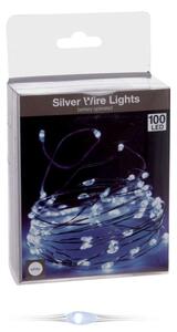 100 micro LED-es hideg fehér elemes dekor fényfüzér 5m