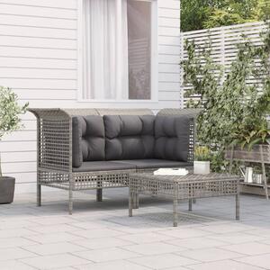 VidaXL 3 részes szürke polyrattan kerti ülőgarnitúra párnákkal