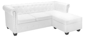 L-alakú, fehér műbőr Chesterfield kanapé