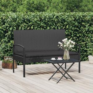 Fekete polyrattan kerti pad párnával 105 cm