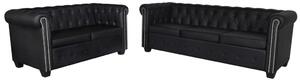 2 személyes és 3 személyes fekete műbőr Chesterfield kanapé