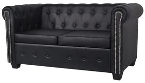 2 személyes fekete műbőr Chesterfield kanapé