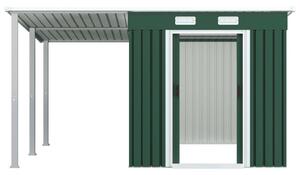 VidaXL zöld acél kerti fészer túlnyúló tetővel 336 x 270 x 181 cm