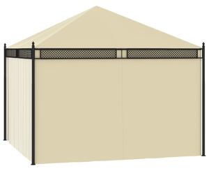 VidaXL krémszínű polyrattan pavilon függönyökkel 3,5x3,5x3,1 m 140g/m²