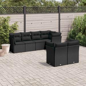VidaXL 7 részes fekete polyrattan kerti ülőgarnitúra párnával
