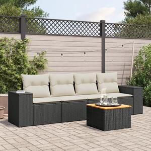 VidaXL 5 részes fekete polyrattan kerti kanapészett párnákkal
