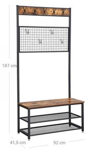 Előszoba bútor / álló fogas / cipőpad - Vasagle Loft - 92 x 187 cm (rusztikus fa - fekete)