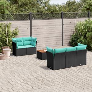 VidaXL 6 részes fekete polyrattan kerti ülőgarnitúra párnával