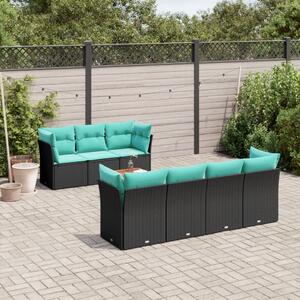 VidaXL 8 részes fekete polyrattan kerti ülőgarnitúra párnával