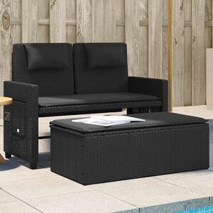 VidaXL fekete polyrattan dönthető kerti pad párnával