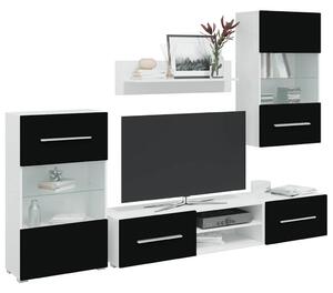 5 részes fali TV állvány szett fekete LED világítással