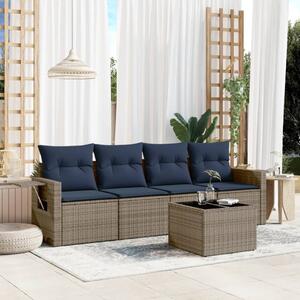 VidaXL 5 db szürke polyrattan kerti kanapégarnitúra párnákkal