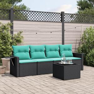 VidaXL 5 db fekete polyrattan kerti kanapégarnitúra párnákkal