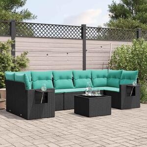 VidaXL 8 db fekete polyrattan kerti kanapégarnitúra párnákkal