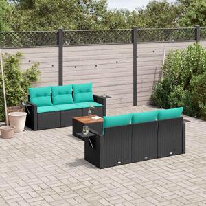 VidaXL 7 db fekete polyrattan kerti kanapégarnitúra párnákkal