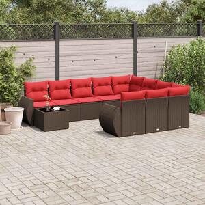VidaXL 11 db barna polyrattan kerti kanapégarnitúra párnákkal
