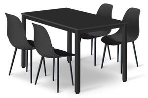Étkezőasztal TESSA 120cm x 60cm - fekete / fekete láb + 4 db WAT szék fekete / fekete láb