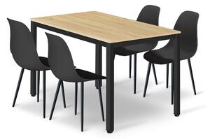 Étkezőasztal TESSA 120cm x 60cm - tölgy / fekete láb + 4 db WAT szék fekete / fekete láb