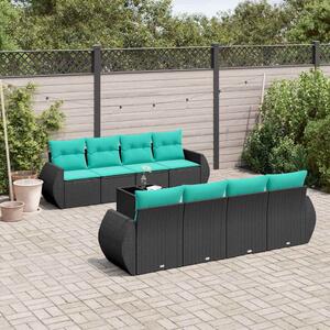 VidaXL 9 db fekete polyrattan kerti kanapégarnitúra párnákkal
