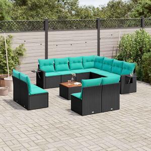VidaXL 12 db fekete polyrattan kerti kanapégarnitúra párnákkal